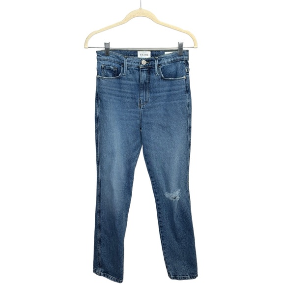 FRAME Le Sylvie High Waist Straight Leg Jeans In Lomina Rips - Picture 3 of 11